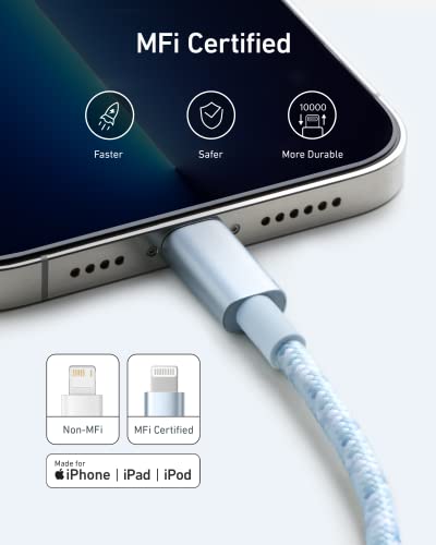 Anker Premium Nylon Braided USB C to Lightning Cable – 6 FT Durable MFi Certified Charger for i Phone 14 and More – Fast Charging & High-Speed Data Transfer Cable for Ultimate Connectivity