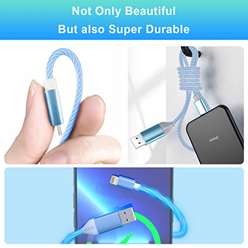 Illuminate Your Charging Experience with the 2 M/6 FT LED Lightning Charge Cable – Enhanced Apple Charger for Quick Sync and Data Transfer, Compatible with i Phone 13/12 Pro Max, 11 Pro, XR, XS Max, X, 8, 7, SE 2020, i Pad, and i Pod (Vibrant Blue) – Durable, Extra Long, Fast Charging Solution for Effortless Use in Low-Light Environments