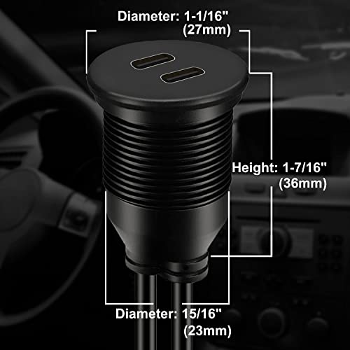 BATIGE Waterproof Dual Port USB-C 3.1 Flush Mount Cable for Vehicles – 3 ft Male to Female Extension for Car, Truck, Boat, and Motorcycle – High-Speed Data Transfer and Charging Solution with Sleek Design and Enhanced Durability
