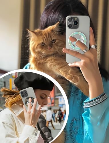 Adorable Cartoon Cat Magnetic Phone Ring Holder for i Phone 12-16 Series – Adjustable Stand & Removable Snap for Effortless Hands-Free Use – Enhanced Wireless Charging Capability & Secure Grip, Perfect for On-The-Go Fun