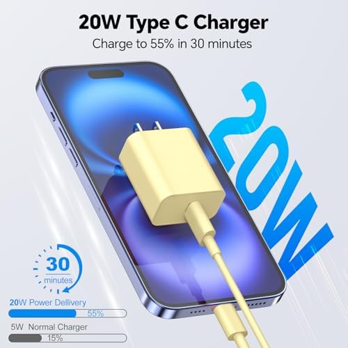 20 W Dual USB-C Fast Charger Block for i Phone 15/16 Series – Includes Two 10 FT USB-C Charging Cables, Perfect for Pro Max, Plus, Pro, i Pad Pro/Air – Compact, High-Speed Charging Solution (2 Pack, Black)