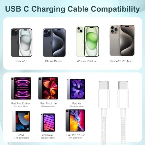 Premium 10 ft USB C to C Fast Charging Cable – 60 W High-Speed Charger for Apple i Phone 16 Pro Max, Mac Book Pro, i Pad & Samsung Galaxy – Durable, Flexible, and Stylish Green Design for Enhanced Device Compatibility and Rapid Power Delivery