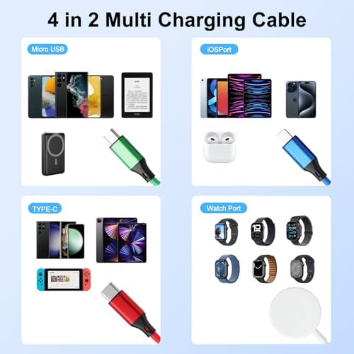 Universal Multi-Device Fast Charging Cable: 4-in-2 Nylon Braided Charger for Apple Watch Ultra, SE, Series 10-1, i Phone 16-13, and Android Phones (5 FT) – Ultimate Versatility and Rapid Power Solution for All Your Electronics