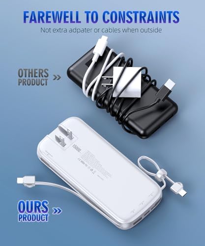 Ultimate UYAYOHU 15000 m Ah Portable Charger with Built-in AC Plug and Dual Output Cables – Lightweight Power Bank for Fast Charging i Phones, Samsung Devices & i Pads – LED Display for Instant Battery Monitoring – Perfect for On-the-Go Lifestyle