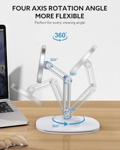 TIGRIS 360° Rotating Magnetic Phone Stand for Desk, Adjustable Foldable & Portable Aluminum Stand with Angle Adjustment Cell Phone Holder, Compatible with MagSafe iPhone 16/15/14/13/12 Pro Max – Enhanced Compatibility and Speed