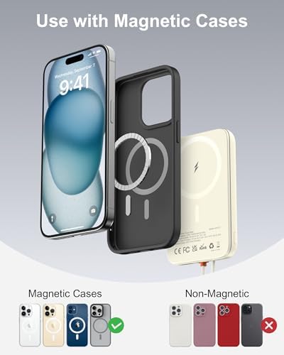 Asper X Mag Safe 10,000 m Ah Portable Power Bank – Dual Charging Solutions with 15 W/22.5 W Fast Charging, Smart LED Power Display, Built-in USB-C Cable & Compact Design for i Phone 16/15/14/13/12 & Galaxy S25 – Ultimate Travel Companion for Efficient Power Management