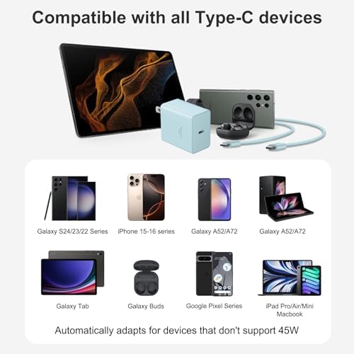 Power Up in Style: 45 W Type C Charger 2-Pack with 10 FT Cables – Fast Charging for i Phone 15/16, i Pad Pro, Galaxy S21-S25 – Sleek Pink Design for Enhanced Compatibility and Portability – Ideal Android Charger for Busy Lifestyles