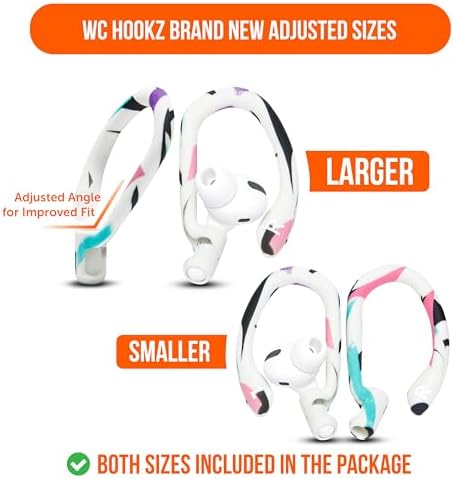 Patented WC Hook Z – Upgraded Over-Ear Hooks for Air Pods Pro 1, 2 & Air Pods 1, 2, 3 | Secure Fit Earbud Accessories with Unique Left & Right Design | Two Size Pairs Included | Winter White | Premium Quality by Wicked Cushions for Maximum Comfort and Stability
