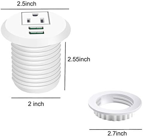 Revolutionize Your Workspace with the 2-Inch Desk Power Grommet Featuring PD 20 W USB-C Fast Charging, Ultra-Flat Plug Design, and Recessed Outlet for Seamless Cable Management – Perfect for Home or Office Use with 6 ft Power Cable (White)