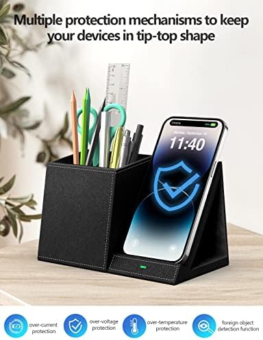 Transform Your Workspace with the Ultimate 2-in-1 Wireless Charging Pen Holder & Phone Stand – Perfect for i Phone 16/15/14/13/12/11/8 Series – Enhance Productivity & Declutter Your Desk – Ideal Gift for Men, Husbands, Dads & Professionals – Fast Charging & Functional Elegance
