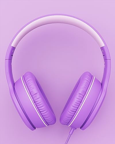 K16 Kids’ Foldable Wired Headphones with Microphone – Lightweight On-Ear Stereo Bass Design in Vibrant Pink and Red for School, Gaming, and Tablet Use – Compatible with Kindle, Chromebook & More – Durable Comfort for All-Day Listening
