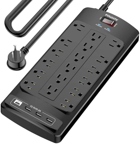 Maximize Your Power Supply with the 18-Outlet Surge Protector Power Strip – 6 Feet Heavy-Duty Extension Cord Featuring 4 Fast USB Ports, 2100 Joules of Surge Protection, and ETL Certification for Ultimate Safety and Compatibility