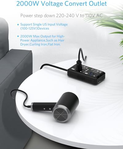 Universal Travel Voltage Converter with Dual USB Ports – 2000 W Adapter for Hair Dryers & Curling Irons – EU/UK/AUS Plug Compatibility for Hassle-Free Global Travel – Compact and Durable Design for On-the-Go Charging