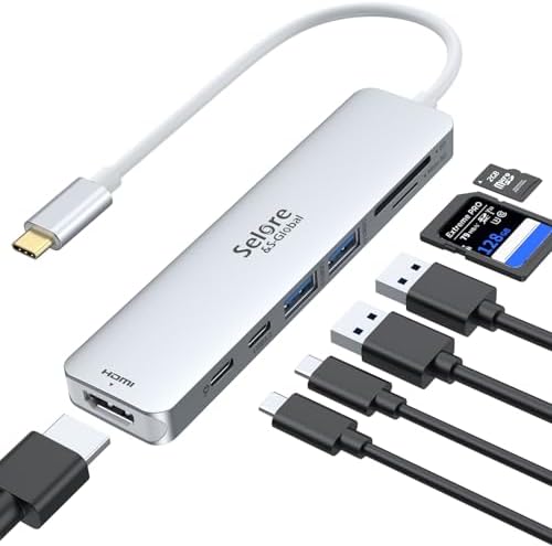 Ultimate 7-in-1 USB C Hub HDMI Adapter for Mac Book Pro & Air – High-Speed 4 K HDMI, Dual USB 3.0, SD/TF Card Reader, and 100 W Power Delivery – Compact and Durable Dongle for Seamless Connectivity with Dell XPS & Lenovo Think Pad