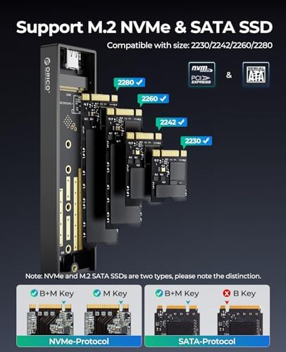 Elevate Your Storage Solutions with the ORICO M.2 NVMe SSD Enclosure – USB 3.1 Gen 2 Adapter for Ultra-Fast 10 Gbps Data Transfer, Supports 8 TB M.2 SSDs (2230/2242/2260/2280) with UASP for Enhanced Speed and Compatibility – Perfect for Gamers, Creative Professionals, and Data Enthusiasts