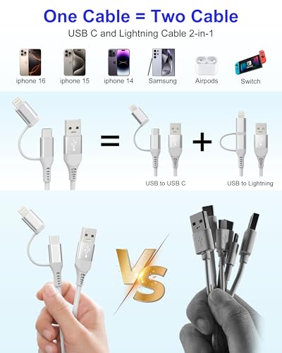 Versatile 2-in-1 Coiled Pink Charger Cable – USB to Lightning & USB-C for Fast Charging & Data Transfer, Compatible with i Phone 11-16 & Android Devices, Supports Apple Car Play & Android Auto, Stylish & Durable Design for Effortless Connectivity