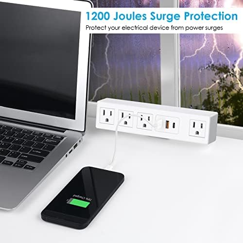 CCCEI Universal Desk Clamp Power Strip with Dual USB Ports – Advanced 1200 J Surge Protector for Desktop Mounting, Fast Charging Convenience, 6 FT Flat Plug, Ideal for Bulky Adapters, Fits 1.9 Inch Tabletops – Optimize Your Workspace Efficiency and Safety