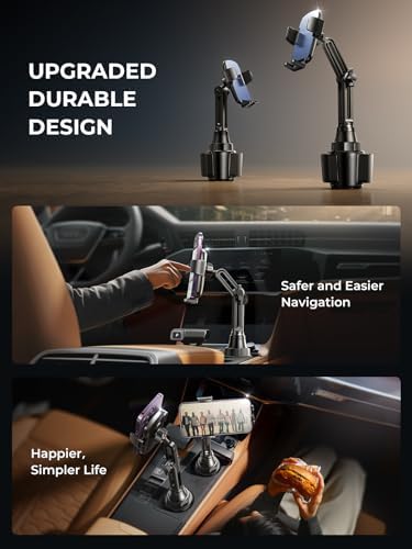 LISEN Adjustable Cup Phone Holder for Cars – 360° Long Neck Mount for Hands-Free Driving in SUVs, Trucks, and Golf Carts – Secure Fit for 4-7″ Smartphones Including i Phone, Samsung, and Google – Maximize Stability and Safety for Effortless Navigation and Communication