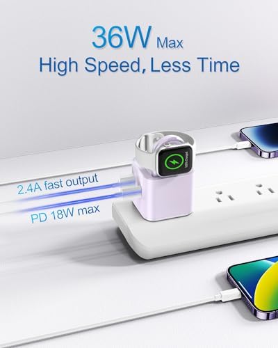 36 W Fast Charging Block for Apple Devices – Dual Port Wall Charger with Built-in Apple Watch Dock, Foldable Design for i Phone & Air Pods – Ultimate Compatibility and Portability for On-the-Go Users