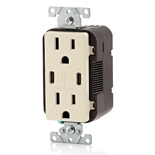Leviton 60 W Dual USB Type A/Type-C In-Wall Charger – Fast, Efficient Power Delivery Solution for Smartphones, Tablets & Laptops – Tamper-Resistant Outlet in Light Almond for Safe, Clutter-Free Charging Experience – Perfect for Home and Office Use