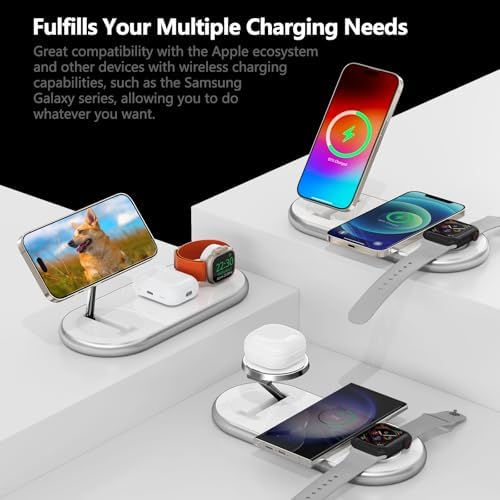 2025 Enhanced 3-in-1 Charging Station for Apple Devices | Fast Magnetic Mag-Safe Wireless Charger for i Phone 16/15/14/13/12, Apple Watch 1-10/Ultra, & Air Pods Pro | Sleek Silver Design | Compact & Portable Charging Solution for Home and Travel | Superior Compatibility and Rapid Charging Efficiency