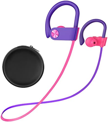 Stiive Bluetooth Sports Earbuds – IPX7 Waterproof Wireless Headphones with Noise Cancelling Mic, 16-Hour Playtime for Gym & Running – Stylish Red & Purple Design, Optimal Comfort for Active Lifestyles