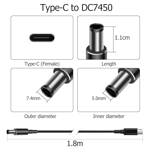 YAODHAOD USB C to DC 7.4mm x 5.0mm (7.4mm x 0.6mm) Power Charging Cord, PD 100W USB Type-C Mable DC7450 Output 5V/9V/20V Converter Cable for Phones,Tablets,Laptops – Enhanced Compatibility and Speed
