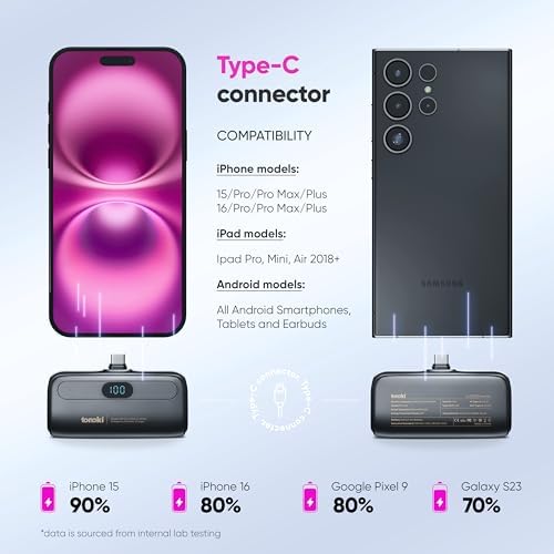 Compact 5000 m Ah Portable Charger for i Phone 15/16 and USB-C Devices – Fast Charging Mini Power Bank in Sleek White – Lightweight On-the-Go Power Bank for Busy Lifestyles – Perfect for Travelers and Professionals