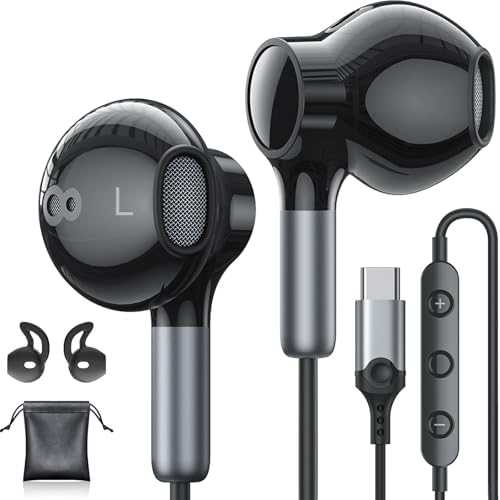 Ultimate Hi-Fi USB C Earbuds for i Phone & Samsung Galaxy – Premium Wired Headphones with Built-in Microphone, On-the-Go Volume Control, and Universal Compatibility for i Pad & Google Pixel – Durable Design for Audiophiles and Professionals Seeking Superior Sound Quality and Comfort