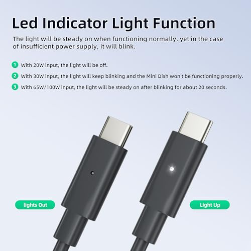 Starlink Mini USB C Cable 10FT with LED Indicator Light, 100W+ PD Source Starlink Mini USBC to DC Power Cable Cord 3m – Enhanced Compatibility and Speed