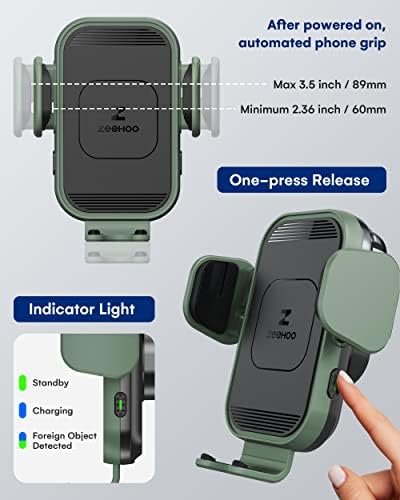 Zee Hoo 15 W Fast Wireless Car Charger with Auto-Clamping Phone Holder – Effortless One-Handed Operation for i Phone 15/14/13/12/11 Pro Max, Qi-Enabled Charging Mount in Sleek Black for Optimal Driving Convenience and Seamless Integration