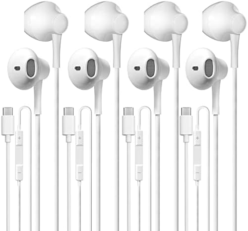 Premium USB C Wired Earbuds 4 Pack – Hi-Fi Stereo Headphones with Built-In Microphone and Remote for Samsung Galaxy S23/S22, i Pad Pro, and Pixel 7 – Exceptional Sound Quality and Ergonomic Comfort for Daily Use