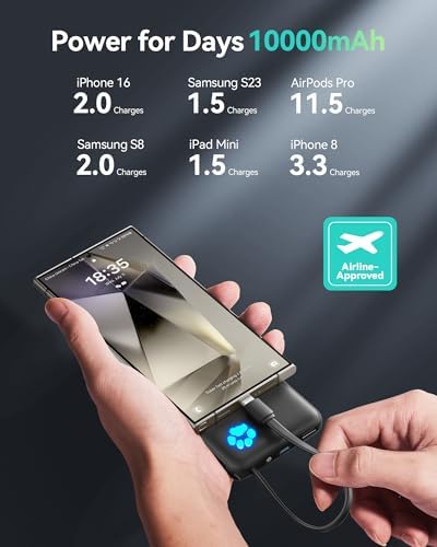 INIU Paw Go 10,000 m Ah Portable Charger – 45 W Fast Charging Power Bank with Built-in USB-C Cable in Vibrant Tropic Punch – Essential Travel Companion for i Phone 16/15 Pro Max & Samsung S25/S24 – Sleek, Lightweight Design for Effortless On-the-Go Power Solutions