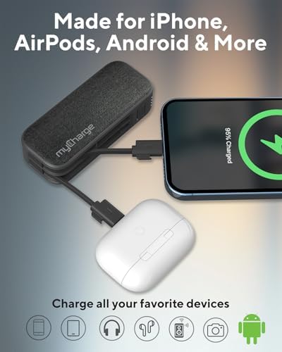 Compact Pink my Charge Power Hub Mini Portable Charger – 3000 m Ah Fast Charging Power Bank with Built-in Lightning & Type C Cables for On-the-Go Charging – Turbo USB C Technology for Enhanced Compatibility and Efficiency