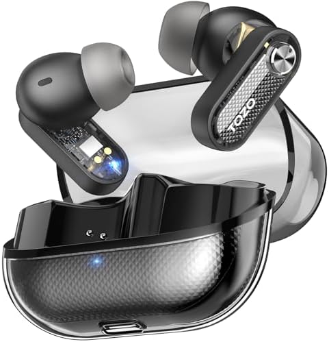 TOZO Hybrid Active Noise Cancelling Wireless Earbuds – Advanced Bluetooth 5.4 for Rapid Pairing, Immersive Deep Bass with 10 mm Drivers, AI-Powered Noise Cancellation via 4 Microphones for Crystal-Clear Calls, Fully Customizable 32 EQ Settings through TOZO App, Stylish and Waterproof Design for Comfort During Extended Wear