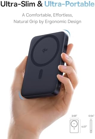 Baseus Qi2 Mag Safe Ultra-Slim Power Bank for i Phone 16/15/14/13/12 – 15 W Fast Wireless Portable Charger with Magnetic Design and 360° Rotatable Stand – 5000 m Ah Battery Pack for On-the-Go Charging – Sleek Black Finish and Enhanced Compatibility
