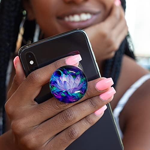 Magnetic Expandable Collapsible Phone Grip & Stand – Stunning Clear Glitter Purple Lotus Flower Design for Enhanced Smartphone Compatibility – Versatile, Lightweight, and Secure Mobile Accessory for Hands-Free Use and Everyday Convenience