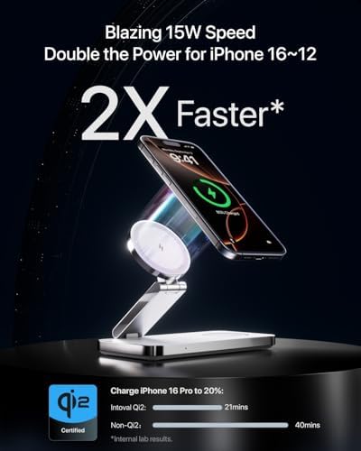 Intoval 3-in-1 Foldable Wireless Charging Station – Qi2 Certified 15 W Fast Charger for i Phone 16/15/14/13/12, Apple Watch & Air Pods, Magnetic Stand with 30 W Adapter – Ultimate Convenience & Portability for Modern Lifestyles