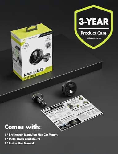 Bracketron Magnetic Car Mount for Cell Phone, MagAlign Max Car Vent Phone Mount【Strongest Magnetic+ Suction】, Vent Phone Mount for Car for iPhone 16 Pro Max 15 14 13 12 – MagSafe Car Accessories – Enhanced Compatibility and Speed