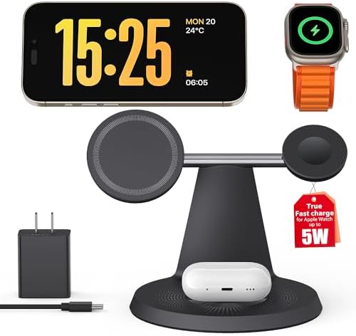 Revolutionary 3-in-1 Apple Device Charging Station – Fast Mag Safe Wireless Charger for i Phone 12-16, Apple Watch, and Air Pods – Sleek, Space-Saving Design with Enhanced Compatibility for Streamlined Daily Charging Experience