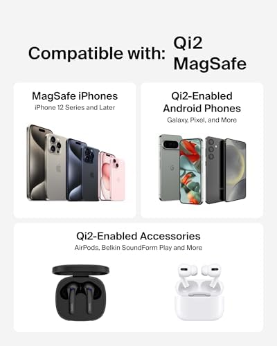 Belkin Boost Charge Pro 15 W Magnetic Wireless Charging Pad with Pop-Up Stand – Qi2-Certified Fast Charger for i Phone 16 Series, Samsung Galaxy S25, and Air Pods – Includes 20 W Power Supply – Eco-Friendly Design with 75% Recycled Materials – Optimal Charging Solution for Home and On-the-Go