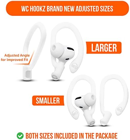 Patented WC Hook Z – Upgraded Over-Ear Hooks for Air Pods Pro 1, 2 & Air Pods 1, 2, 3 | Secure Fit Earbud Accessories with Unique Left & Right Design | Two Size Pairs Included | Winter White | Premium Quality by Wicked Cushions for Maximum Comfort and Stability