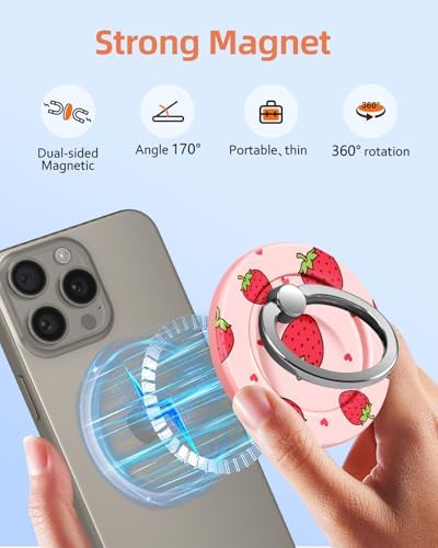 Magnetic Phone Grip Holder for i Phone – Adjustable Mag Safe-Compatible Finger Ring Stand with Fun Designs for Secure Selfies and Video Calls – Lightweight, Durable, and Removable Accessory to Elevate Your Smartphone Experience