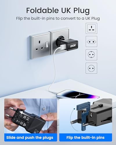 LENCENT Global Travel Power Adapter – Compact High-Speed PD 20 W & QC 3.0 Universal Charger for Seamless International Use – Lightweight Outlet Converter for US, UK, EU, Japan & More – Essential Fast Charging Solution for World Travelers