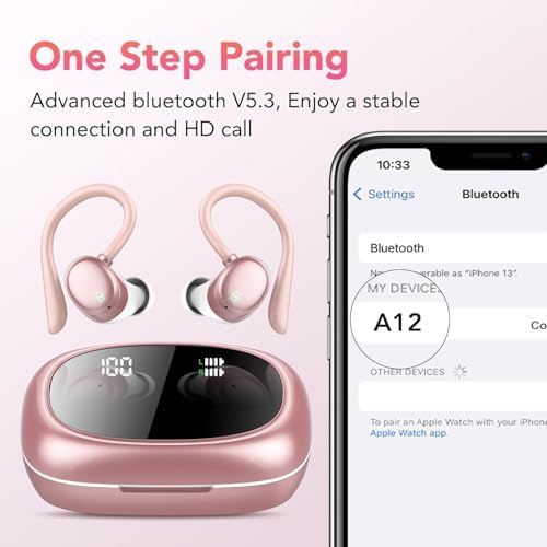 Tiksounds Bluetooth 5.3 Sport Earbuds – Ultimate 72-Hour Playtime with Powerful Deep Bass, Ergonomic Earhook Design & Advanced Four-Microphone Noise Cancellation, IP7 Waterproof for All-Weather Performance, LED Battery Display – Ideal for Fitness Enthusiasts and Everyday Use