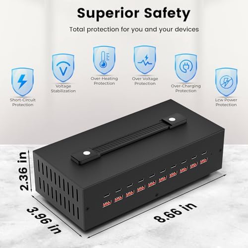 200 W USB-C Charging Hub with 20 Ports – Fast Charge Station for i Phone, i Pad, Kindle, and More – Multi-Device Power Solution with Enhanced Safety Features – Portable USB Wall Charger for Home and Office Use – Efficient Multi-Device Charging Station