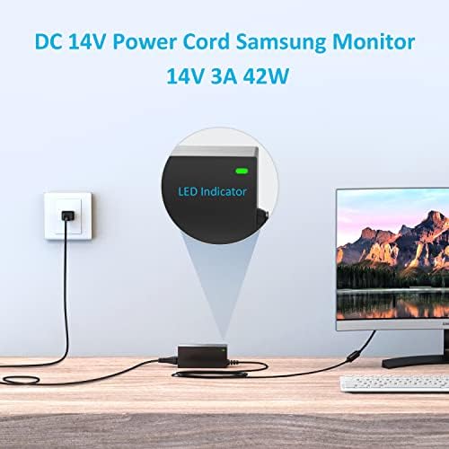 Premium 14 V Power Adapter for Samsung LCD Monitors | Reliable 3 A AC to DC Charger | 42 W Maximum Output | Versatile 100-240 V Global Compatibility | Durable Black Barrel Connector for Quick Power-Up | Essential Replacement Accessory for Optimal Monitor Performance