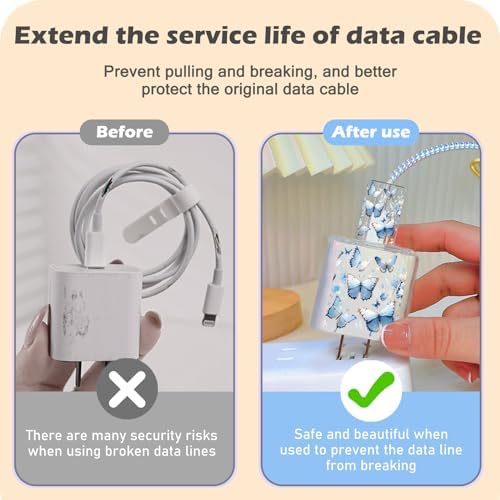 Charming Flower Butterfly Cable Protector for i Phone Chargers – Stylish Bright Blue Data Cable Saver for i Phone 11, 12, 13, 14 Pro Max, XS, XR, X, 7 & 8 Plus – Durable Cord Shield Enhancing Lifespan & Connection Reliability – Perfect i Phone Charger Accessory for Everyday Use