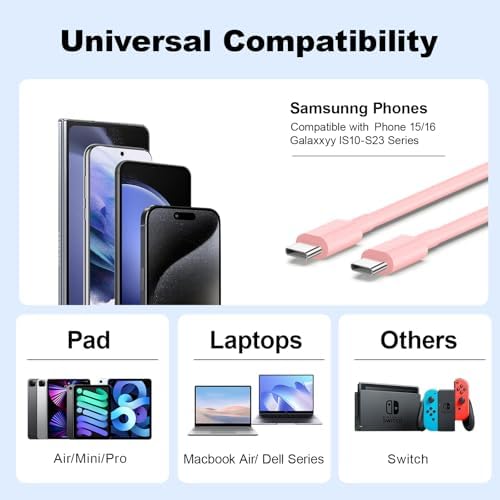 20 W Fast Charging USB C Charger Block in Chic Pink – Includes 6 TF/10 FT Type C to USB-C Cable – Optimized for i Phone 16 Series, i Pad & More – Perfect for Home, Office & Travel – Safe, Reliable, and Stylish Charging Solution