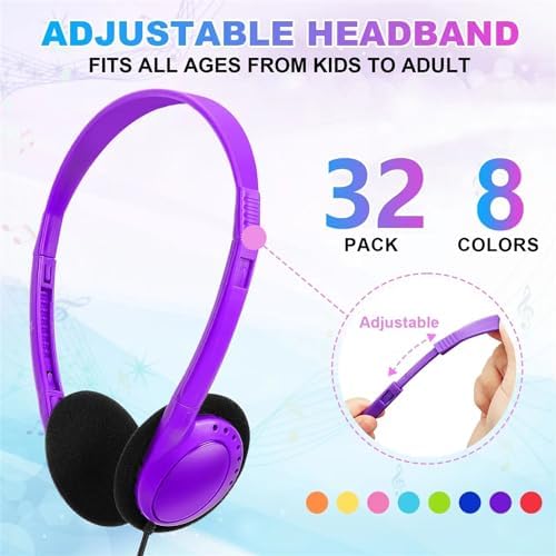 Bulk Classroom Headphones 25 Pack – Premium Durable Wired Earphones for Enhanced Student Learning, Comfortable Fit for Kids and Adults – Superior Sound Quality for Educational Use (HY103, 25 Black)